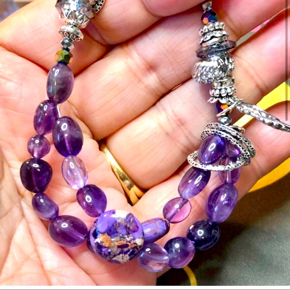 💜Genuine amethyst chunky fun and funky bracelet